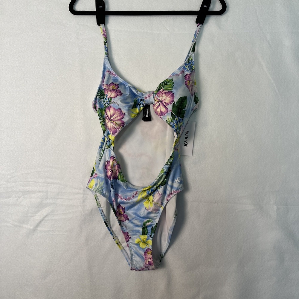 Hurley Caribbean Dreamin Floral‎ Cutout One Piece Swimsuit Blue HURN30023 Large